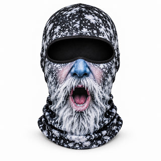 Frostface Blue Nose Norman printed hood with blue nose and open-mouth expression