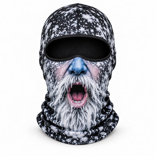 Frostface Blue Nose Norman printed hood with blue nose and open-mouth expression