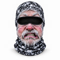 Frostface Icicle Ike printed hood with frosted mustache and gritted teeth