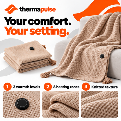 Thermapulse CozyWrap features: three warmth levels, eight heating zones and beige knitted texture.